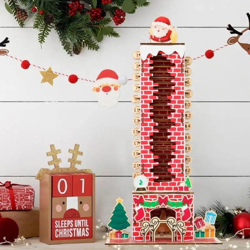 Christmas Countdown Calendar Santa Descending Chimney Design Wooden