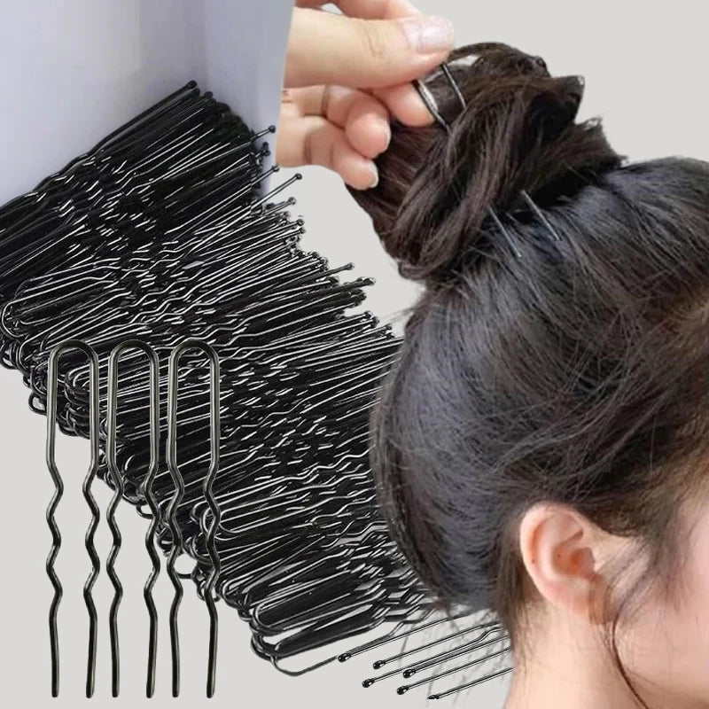 5 6 U-shaped Wavy Hair Clips Bobby Pin Barrette Salon Grip Black