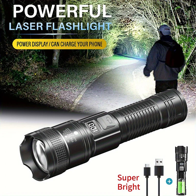 Rechargeable LED Flashlight Zoomable Torch with LCD Display 3 Modes Waterproof High Power Hand Light Outdoor Wilderness Camping Zpaxo