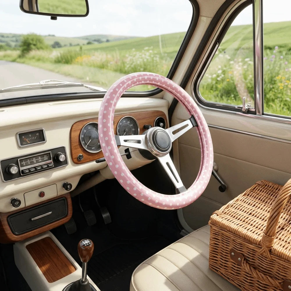 Polka Dot Pattern Steering Wheel Cover Comfortable Hand Feel Leather Zpaxo