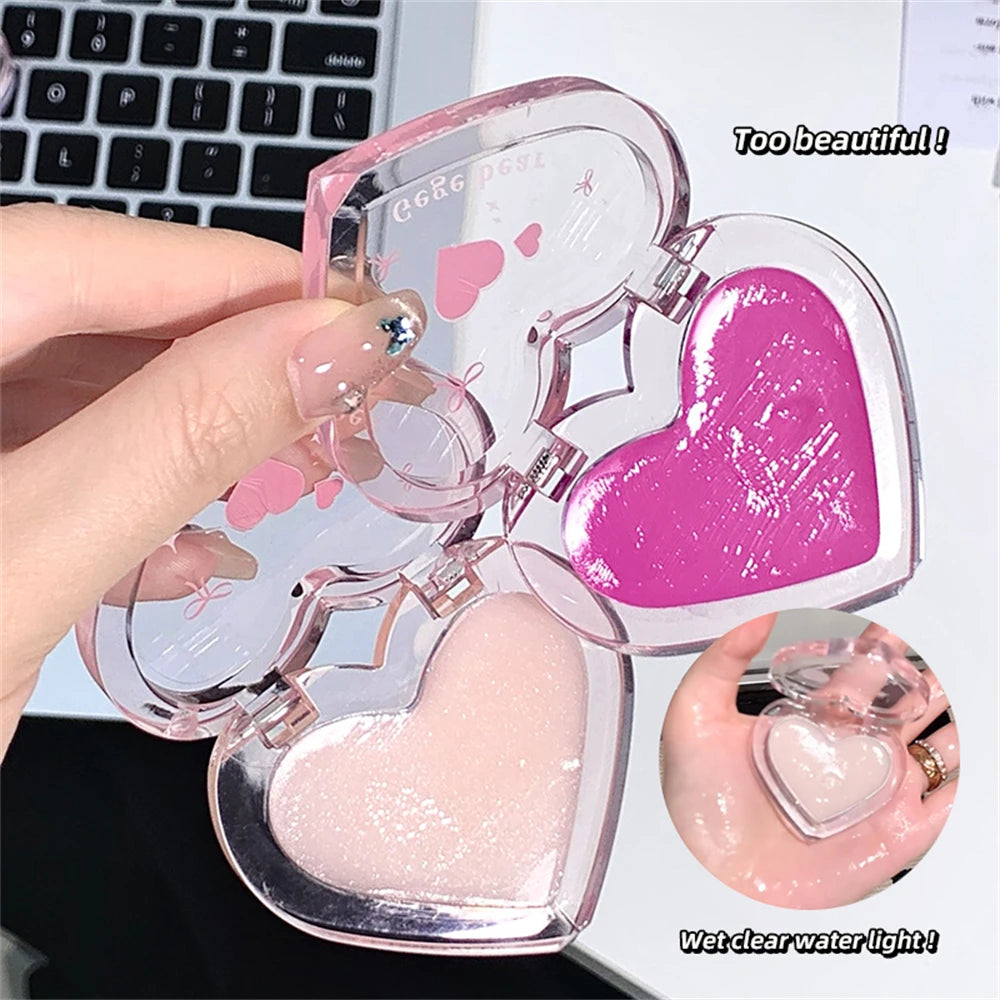 Peach Pink Sparkling High Gloss Powder Highlighter Palette Face Contour Brighten Expansive Jelly Blush Paste Illuminate Makeup Zpaxo