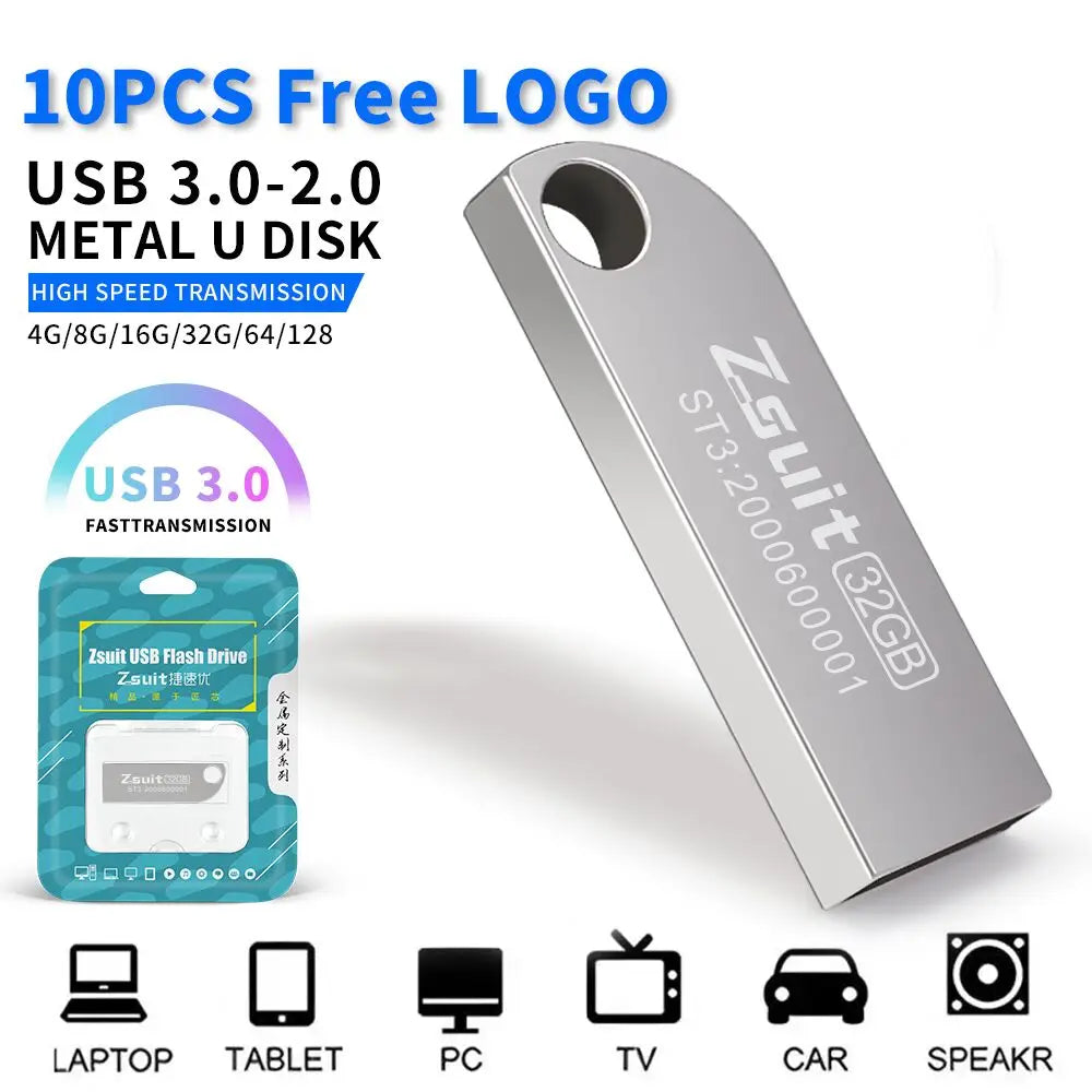 Zsuit 10PCS Wholesale USB Flash Drives 8GB 16G 32G 64GB 128GB Pen Drive Stick Memory Flash Disk Free Custom Logo Storage U Disks Zpaxo