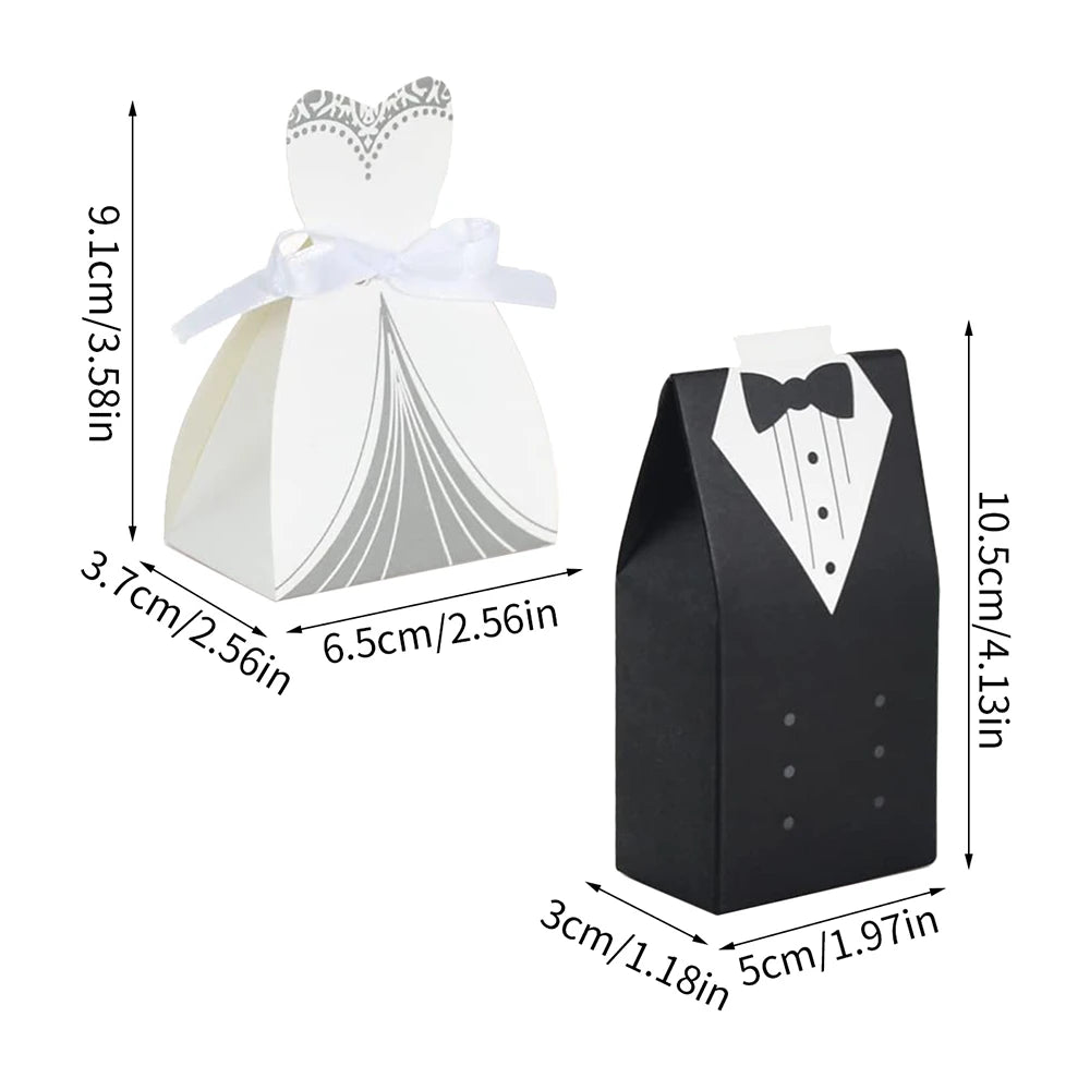 50Pcs Bride And Groom Candy Boxes Wedding Favor Tuxedo Wedding Dress for Bridal Shower Deco Gifts Packaging Boxes Party Supplies Zpaxo 50Pcs as the picture shown