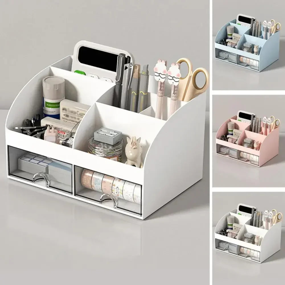 Desktop Transparent Cosmetics Storage Box Desktop Organizer with Drawers Pen Holder Stationary Storage Rack for Office Desks Zpaxo