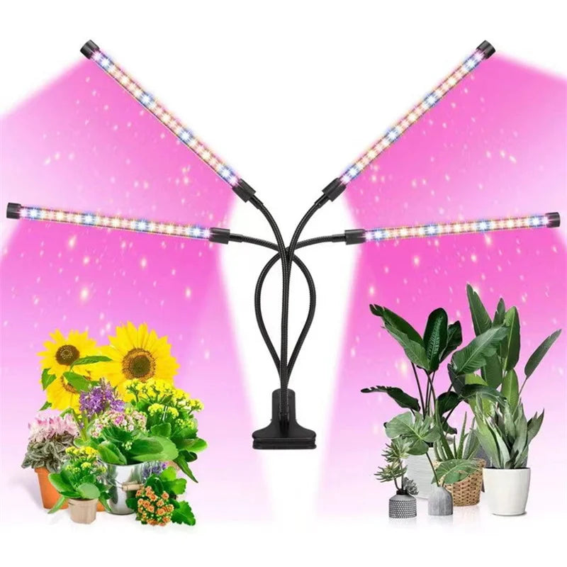 Full Spectrum LED Grow Light 4-Head 40W Dimmable + Remote