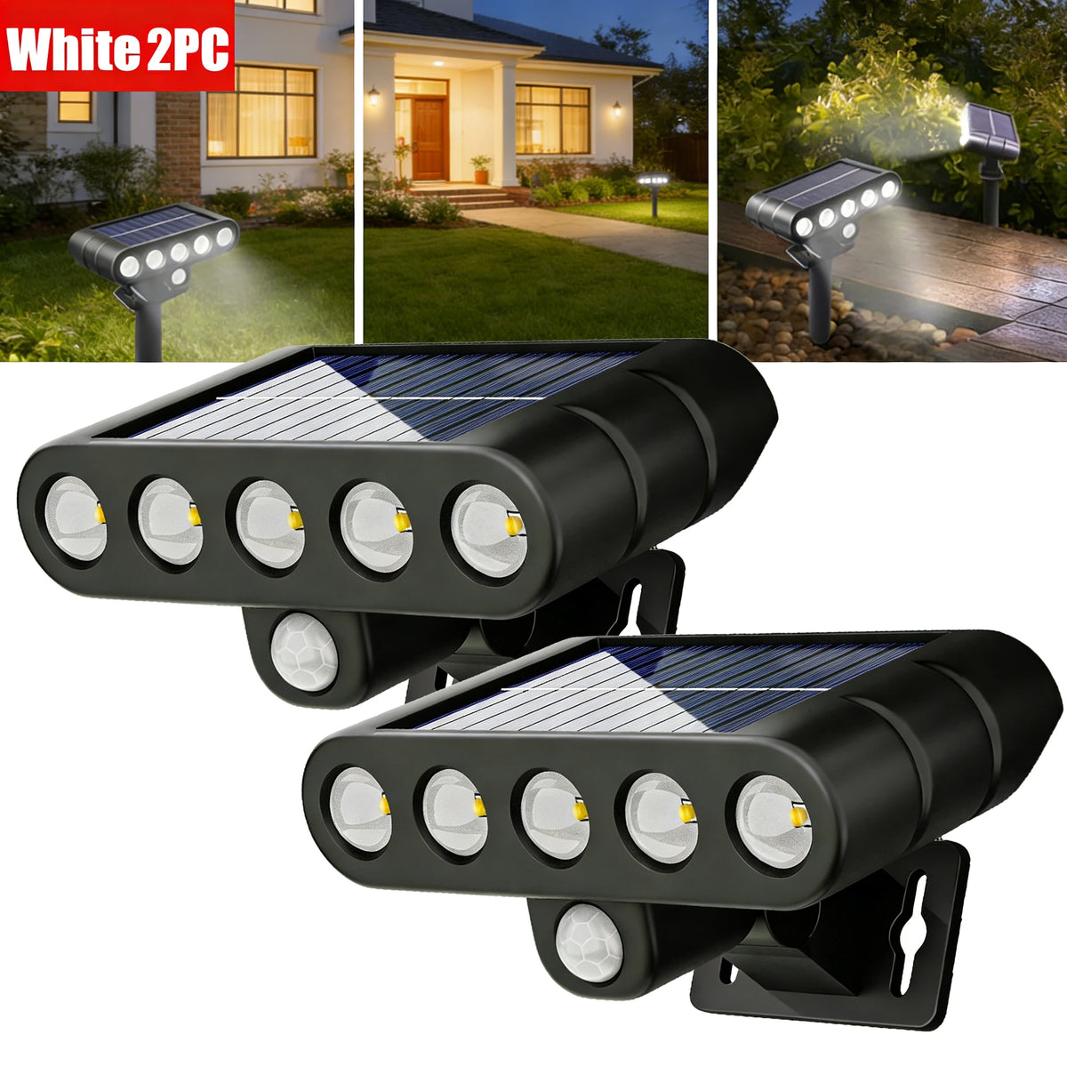 1 5LED Solar Wall Lawn Light Dual Use Outdoor Landscape Lamp IP65 Zpaxo White 2PCS