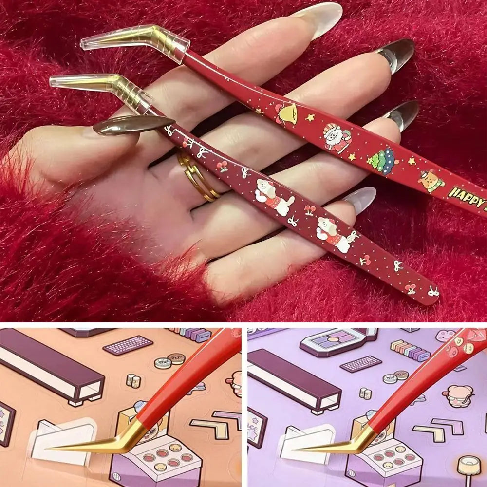 Stainless Steel Curved Stickers Tweezers Anti-static Cartoon Lashes Extension Tweezer High Precision Eyelash Curler Zpaxo