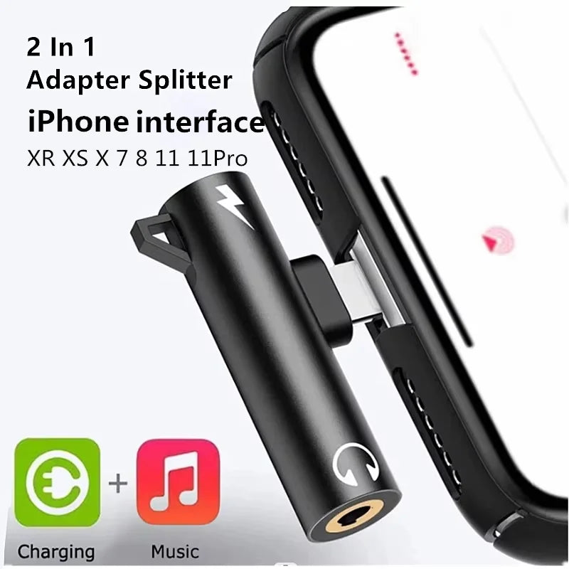 1 Audio Headphone Charging Dual Adapter Splitter Iphone XR XS X 7 8