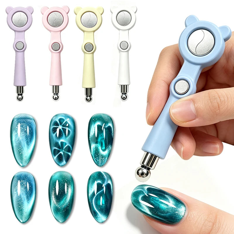 4 in1 Nail Art Magnetic Stick with Magnetic Beads Multi Functional Cat Eye Nail Magnet for Glass Bead Starfish Ribbon Effect Zpaxo