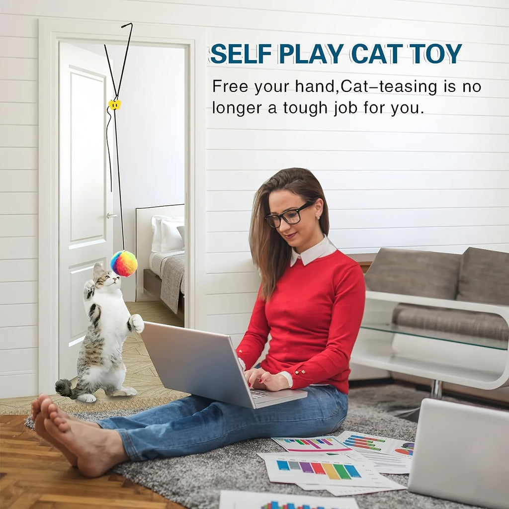 Interactive Cat Teaser Toy Adjustable Hanging Door Swing with Colorful Worms Plush for Indoor Cats Interactive Kitten Play Zpaxo