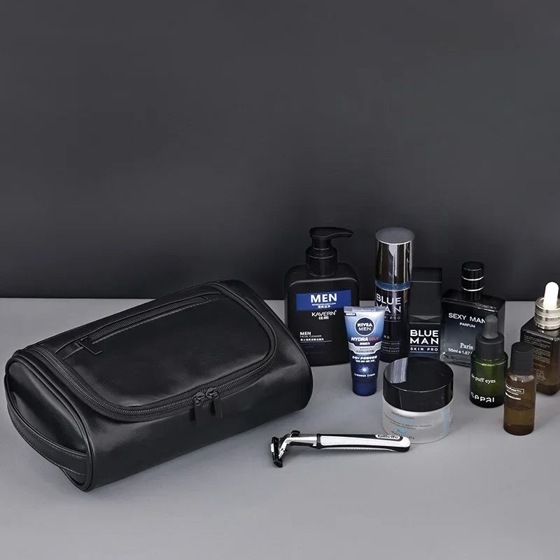 Men's PU Leather Travel Wash Bag – Large Capacity Waterproof Travel Wash Bag Zpaxo