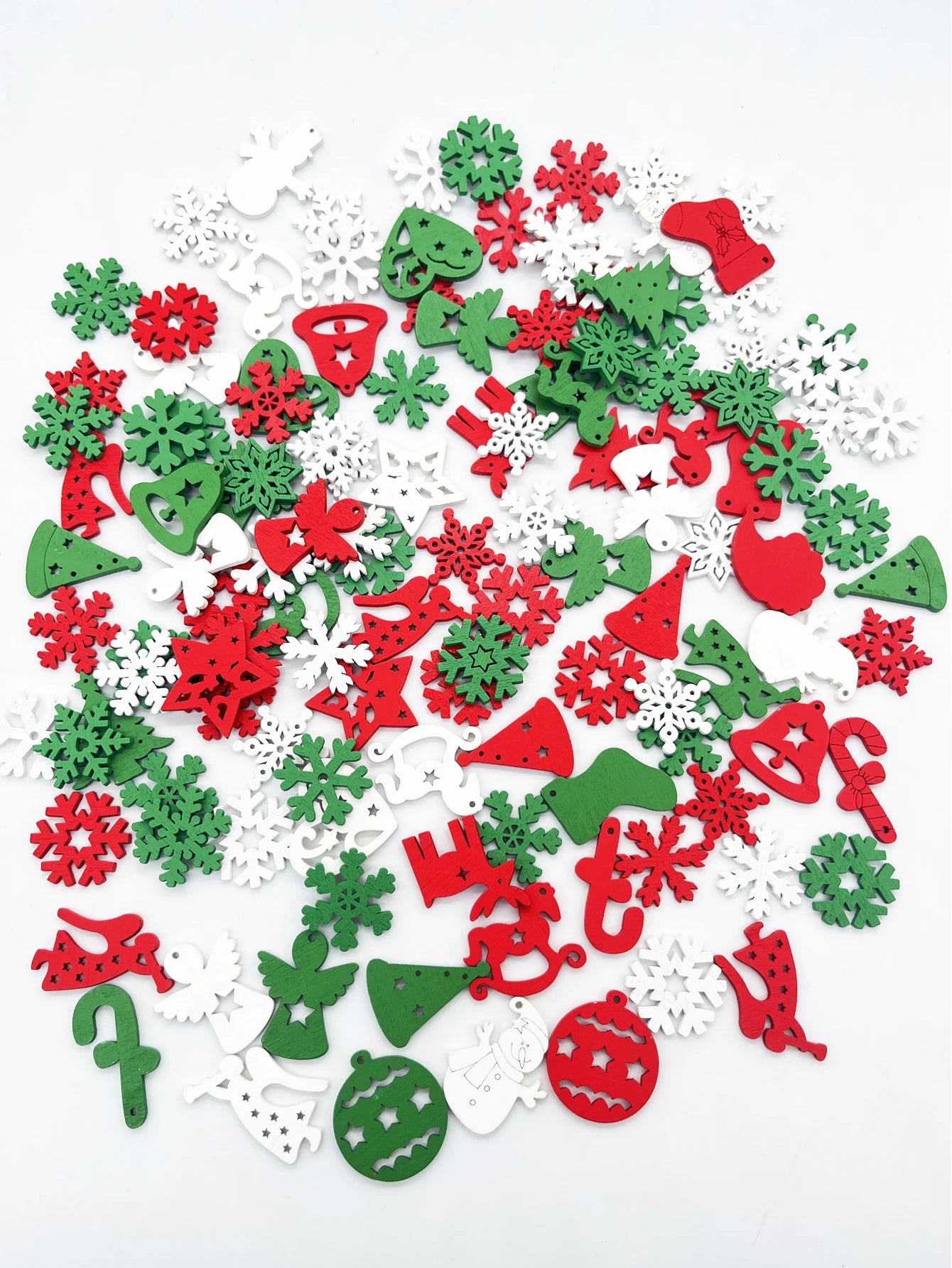 30pcs Christmas Natural Wooden Chip Santa Claus Snowflake Christmas Tree Hanging Ornament Pendant Christmas Decoration DIY Craft Zpaxo