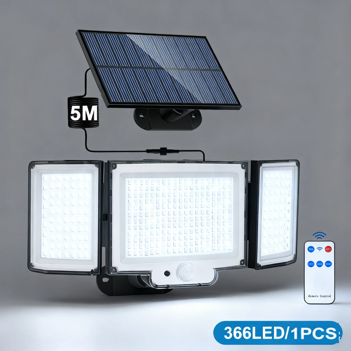 Solar Outdoor Motion Detector Lamp 400LED Solar Powered Wall Light 3 Modes Waterproof Flood Lights Garden Front Door Yard Zpaxo 366LED White 1pc