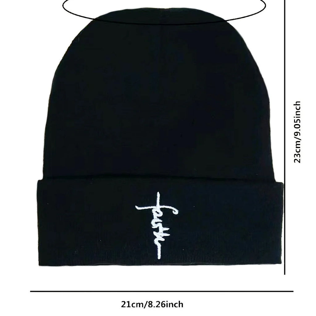 Alphabet Embroidered Knit Beanie – Double-Layer Warm Winter Hat