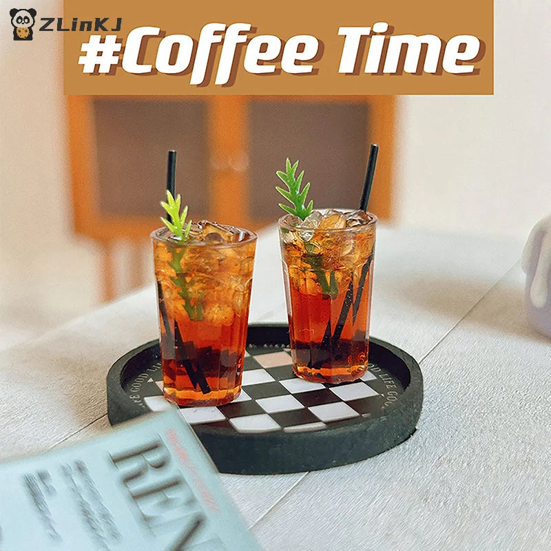 ▶1Pc Miniature Cafe Toy Decoration Model Mini Drink Iced American Latte Play House For Dollhouse Accessories Zpaxo