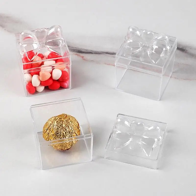 12Pcs Bowknot Candy Box Clear Plastic Party Treat Box For Wedding Gift Packaging And Birthday Anniversary Celebration Zpaxo