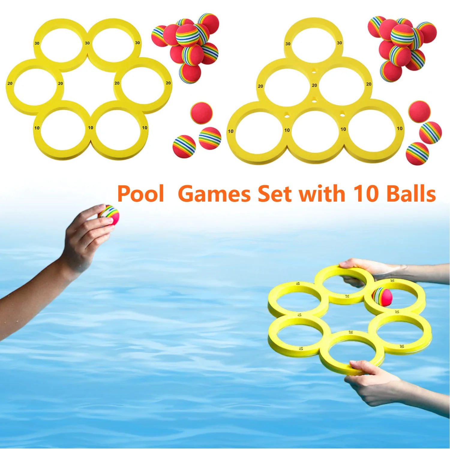 Fun Splash Water Sports Floating Pool Game Toy 10 Rainbow Balls