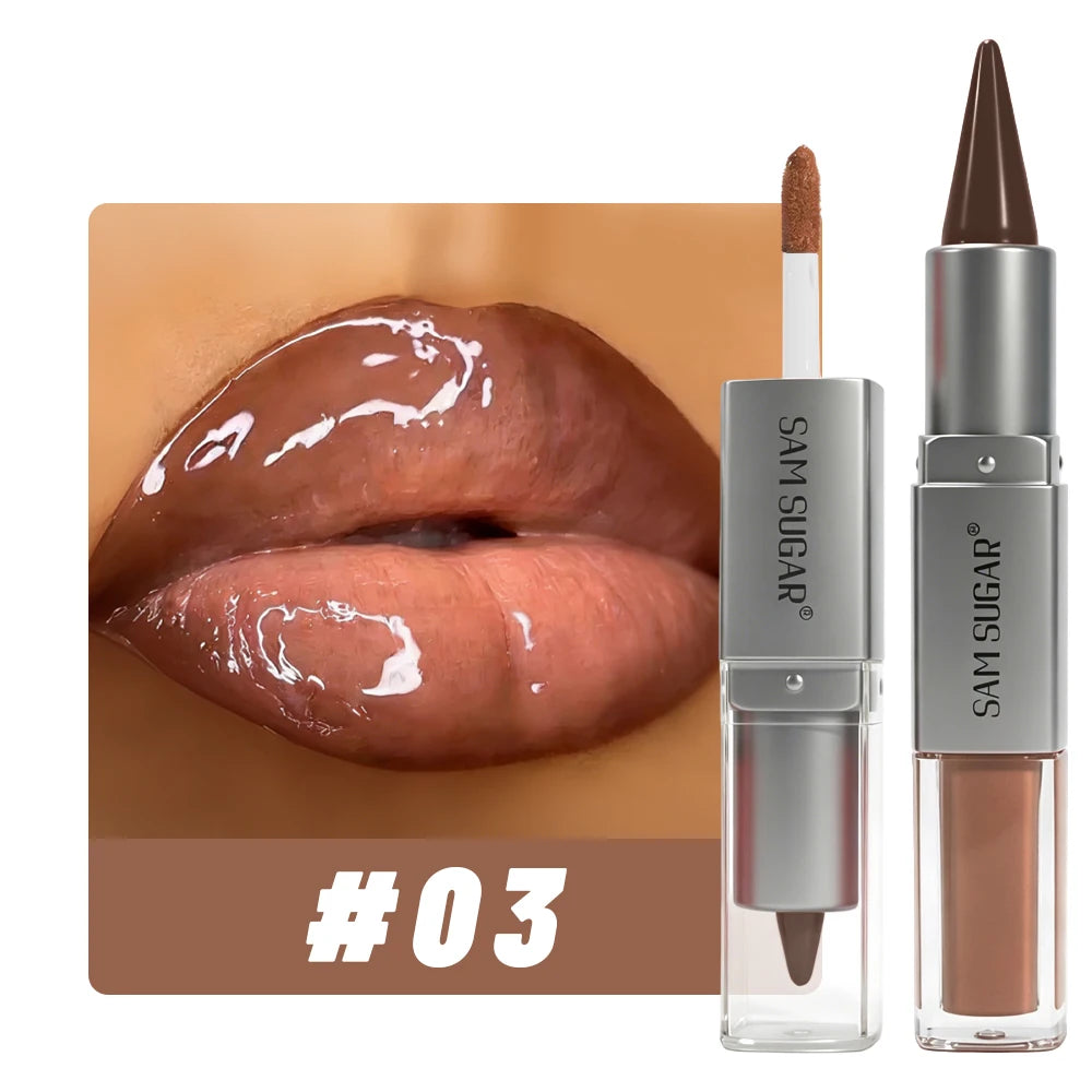 Double Head Lip Gloss Lipliner Two One Moisturizing Texture Durable Zpaxo SS117-03