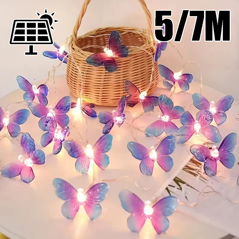 Butterfly-shaped Solar String Lights LED Fairy Indoor Outdoor Garden