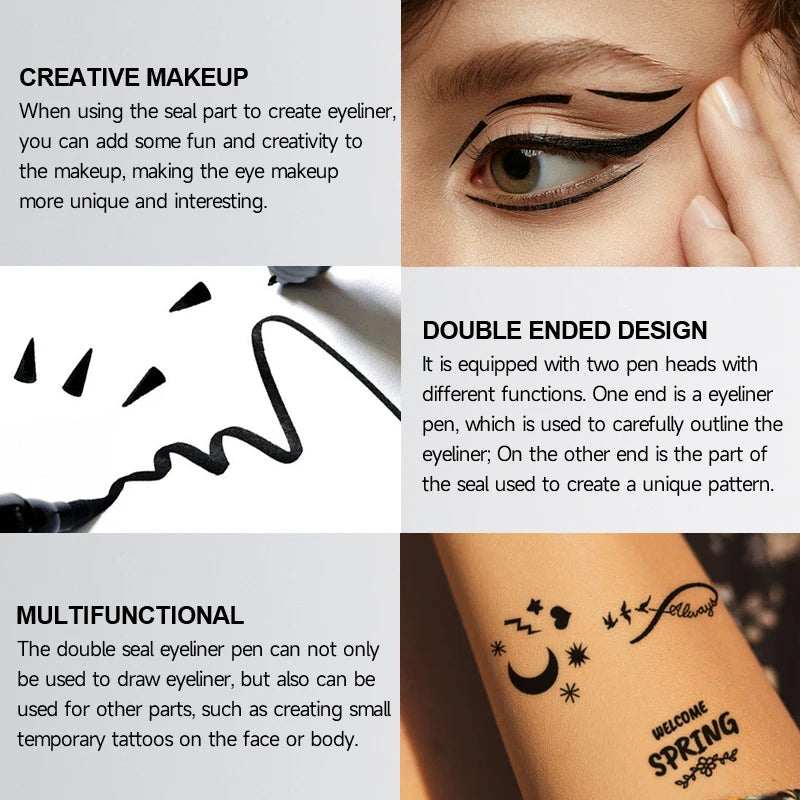 Waterproof Black Double Head Seal Eyeliner Liquid Pen Is Not Easy To Smudge Triangle Stamp Eyeliner Liquid Eye Liner Pencil Zpaxo