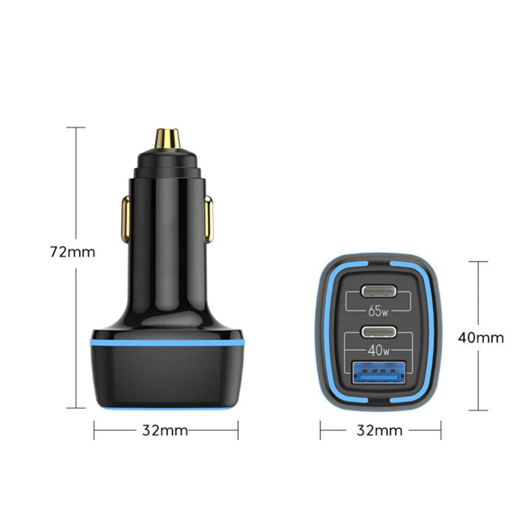 105W Car Charger Quick Charge USB C PD 65W Fast Charging Adapter