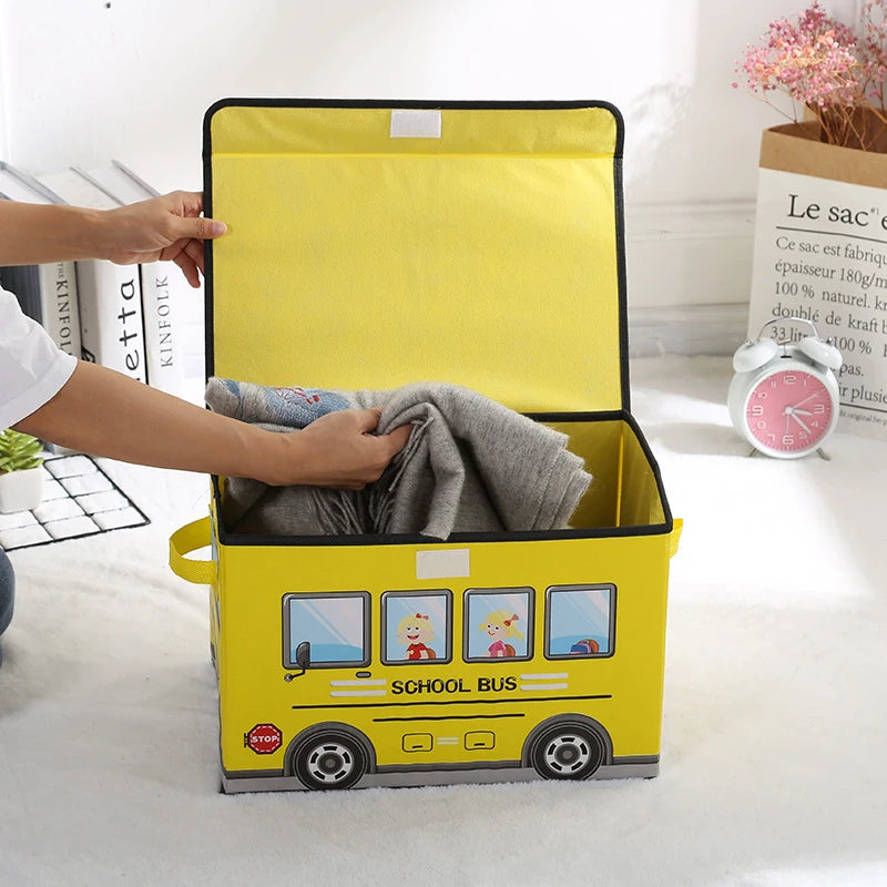 Cartoon School Bus-themed Children's Toy Storage Box Large-capacity