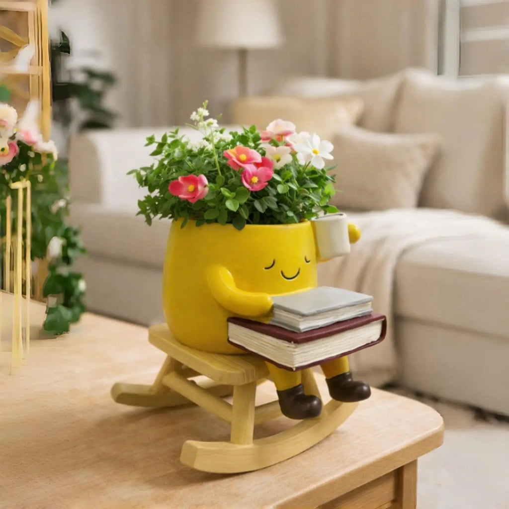 Face Planter Cute Resin Smile Design Vase Drainage Hole Rocking Chair