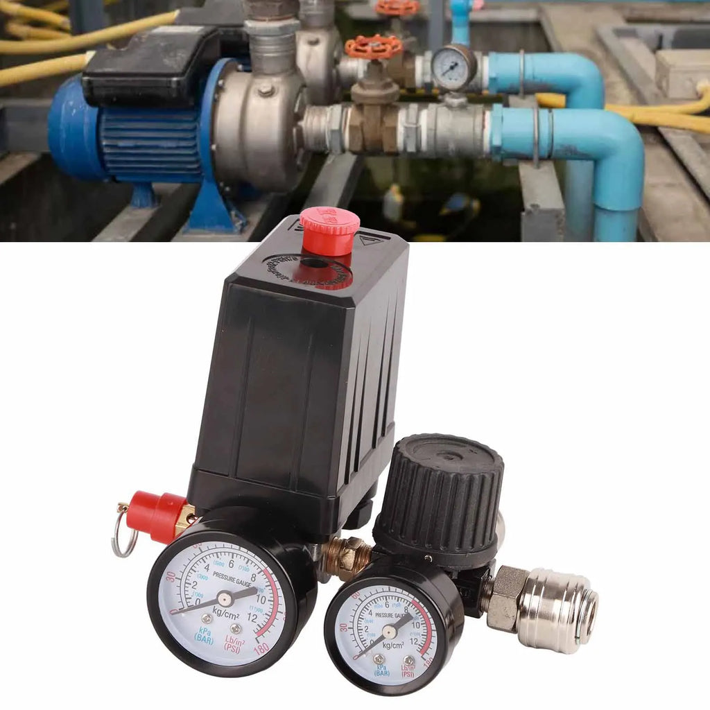 Air Compressor Valve Pressure Switch 1/4in 4 Holes Controller Regulator Valve Pressure Control Switch 90‑120PSI 220V Zpaxo