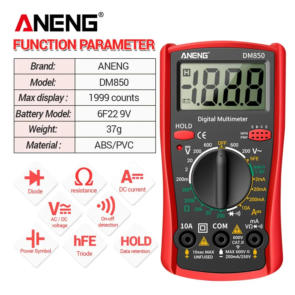 ANENG DM850 Digital Multimeter Automatic Counts Auto Current Ammeter