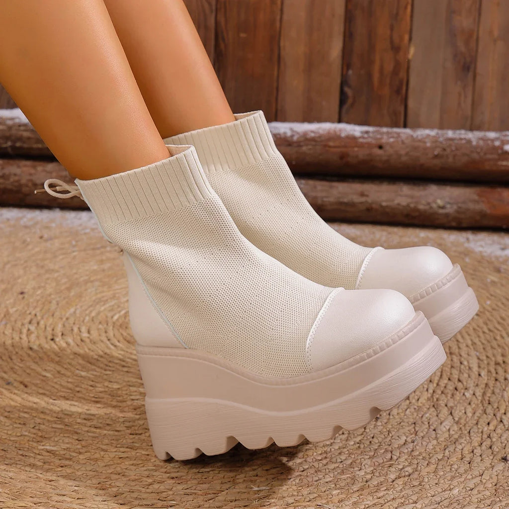 Women Ankle Boots Autumn Winter Chelsea Short Boots Chunky Heel Elegant Boots Women Comfortable Designer Platform Shoes Women Zpaxo