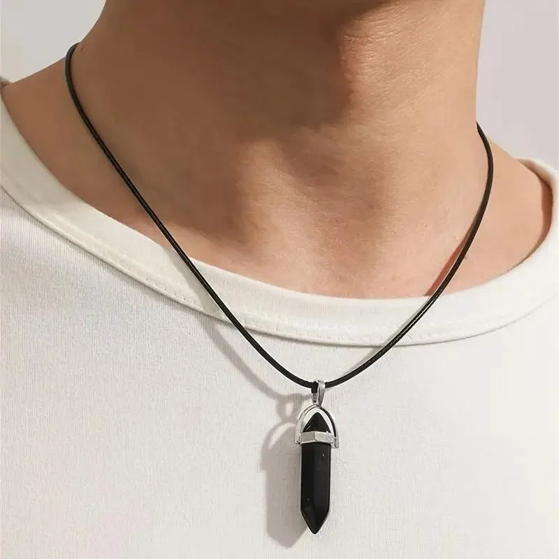 10 Hexagon Pillar Natural Stone Glass Pendant Colorful Column Charms
