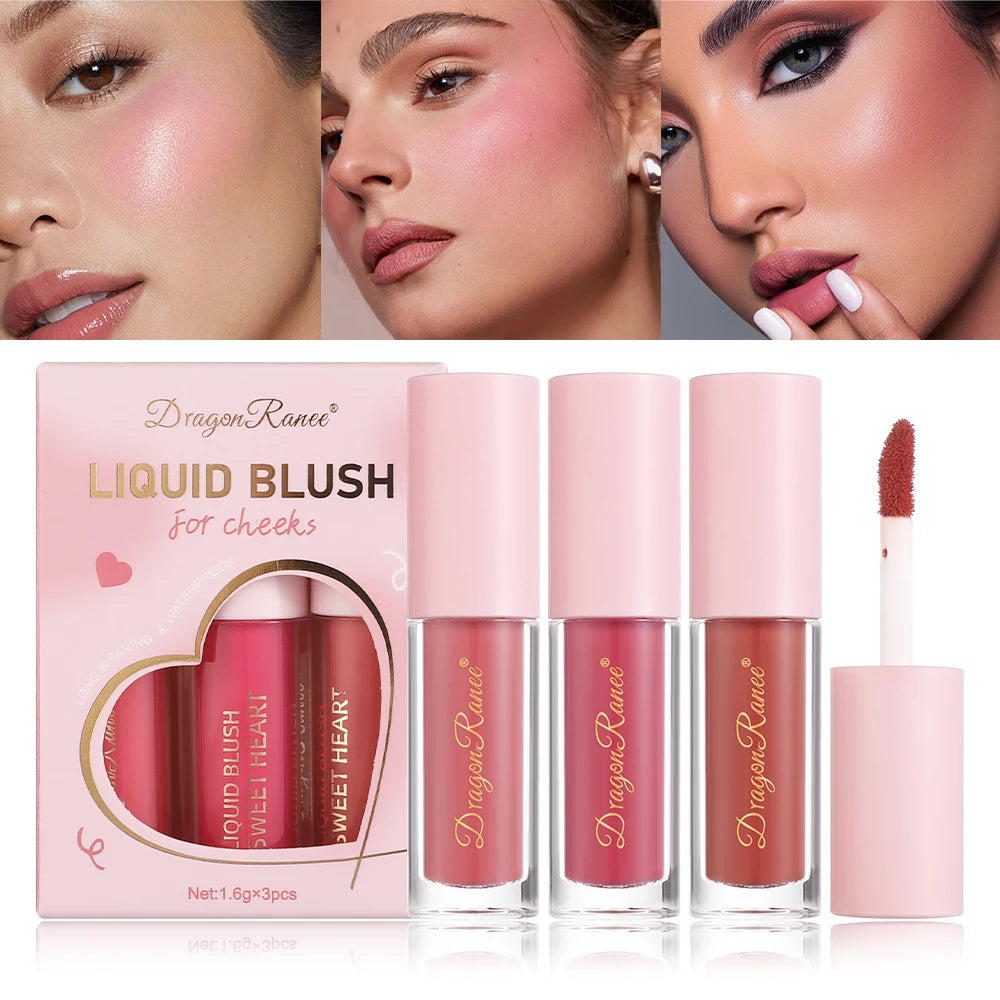 Three-Piece Set of Matte Liquid Blush, Natural Highlighter, Long-Lasting Blush, Delicate Color, Clear and Light Blush Zpaxo