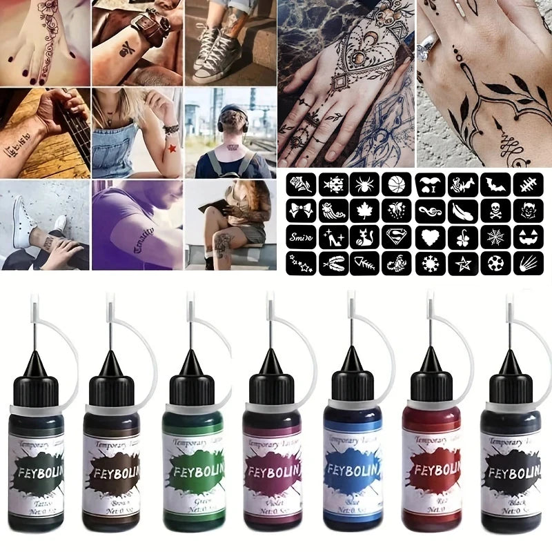 Temporary Tattoo Juice Paste with Templates,Temporary Henna Tattoo Ink Gel For Body Art Painting Cream,DIY Pigment Professional Zpaxo