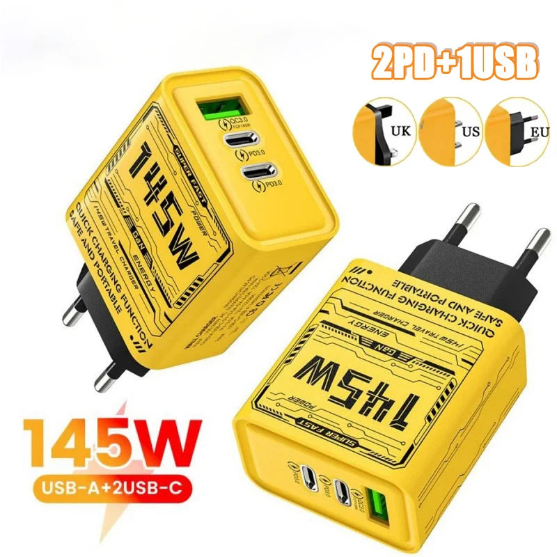 145W 3Ports Ultra Fast Charging Type-c Phone Charger USB-C QC 3 0