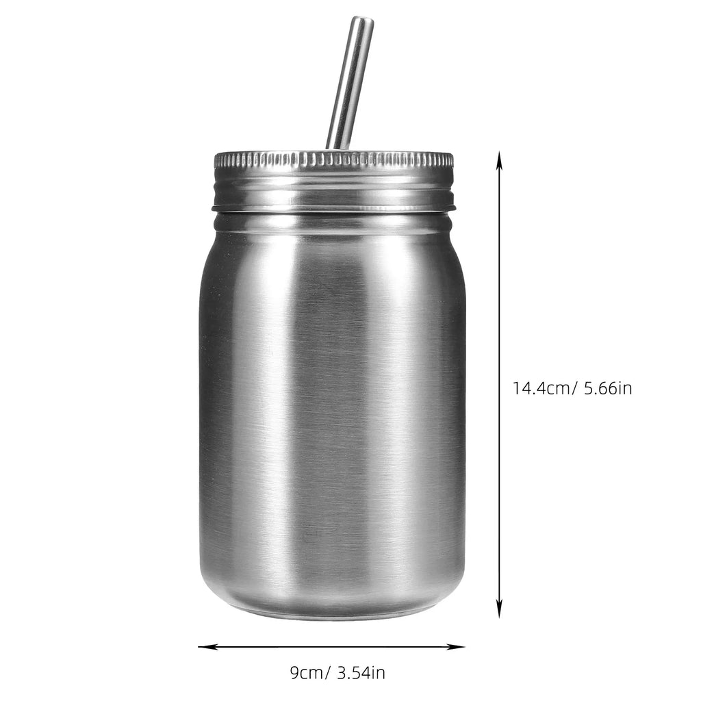 Stainless Steel Mason Jars Multi-functional Rustproof Cups Lid Straw