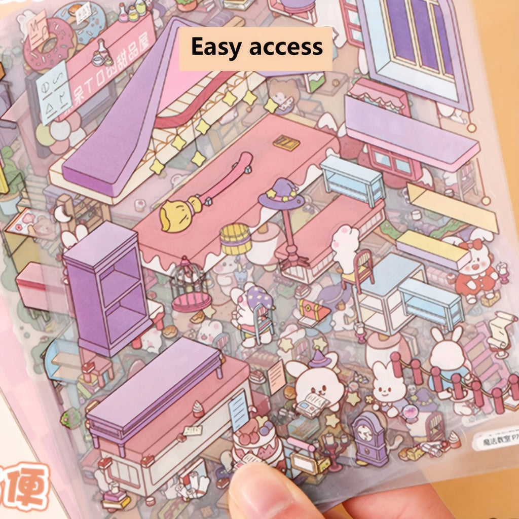 18 PCS 3D Mini Book Scene Stickers, Teahouse, Pet Shop, Hot Pot Shop, Izakaya, Bakery, Creative Stackable Cottage Designs Zpaxo