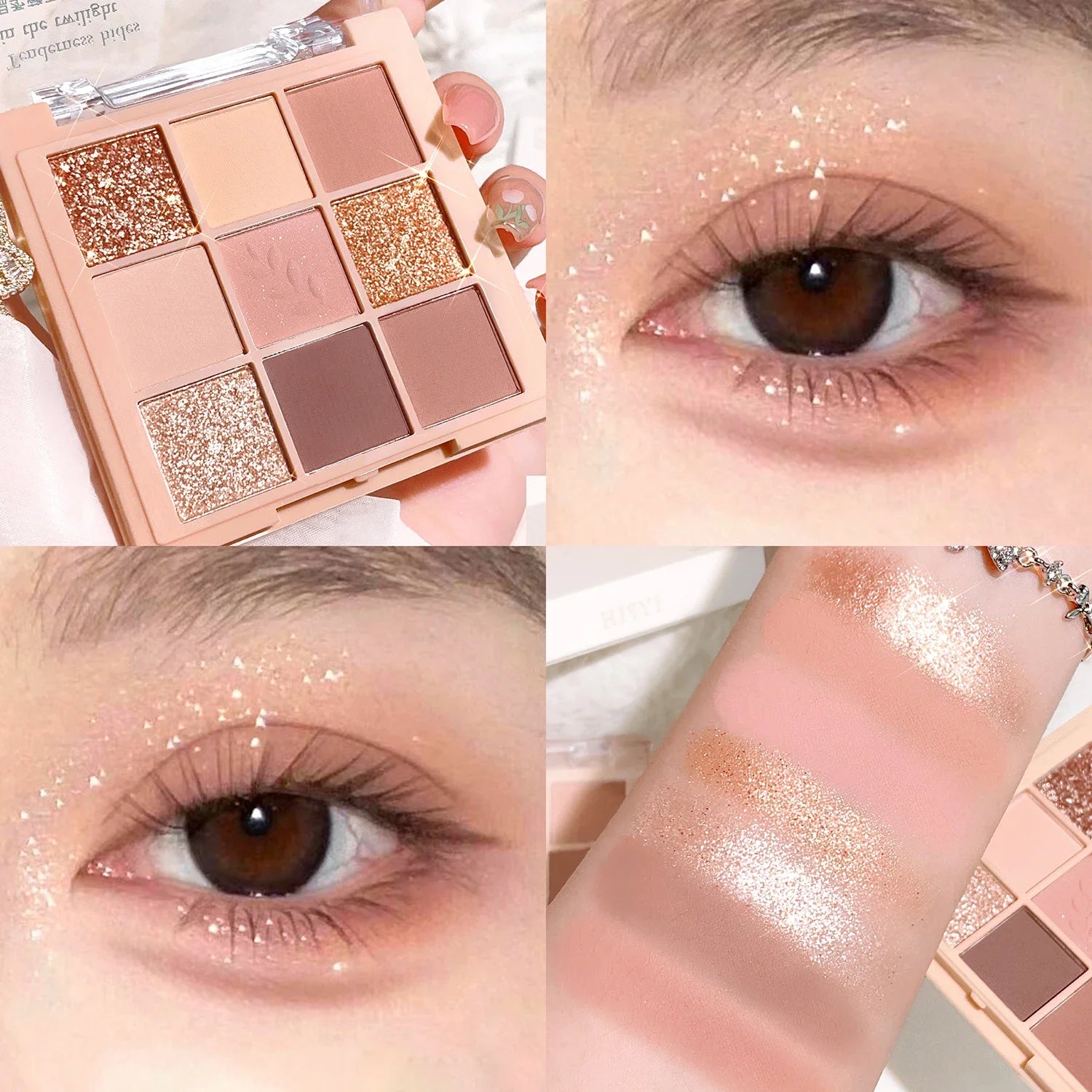 9-color eyeshadow palette - milk tea nude and gold tones, matte and shimmer finish, everyday glamour portable cosmetics Zpaxo H2510
