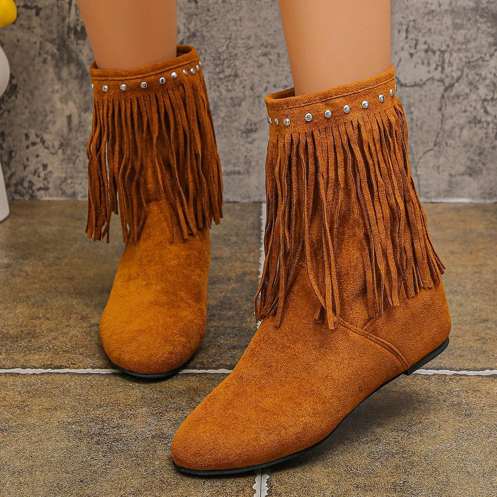 2025 New Women Tassel Boots Autumn Chelsea Western Boots Solid Comfortable Ankle Boots Women Designer Fashion Retro Shoes Women Zpaxo