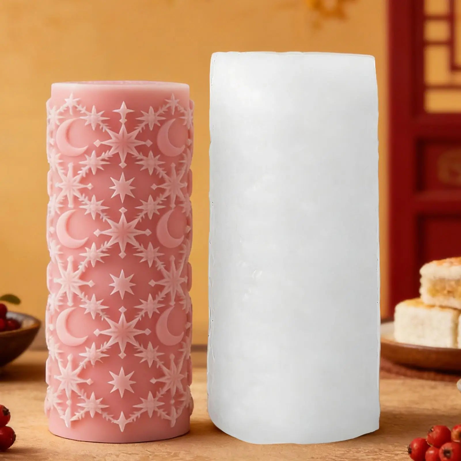 Pillar Candle Mold Flexible Easy Release Reusable Star-moon Women Men