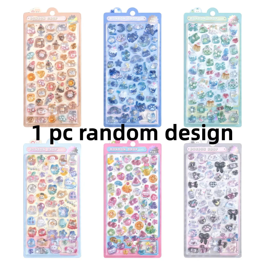 Funny Sweet Furit Ice Cream Pets Drop 3D Relief Sticker Scrapbooking Diy Diary Decor Journaling Stationery Kawaii Stickers Zpaxo 1 pc random design