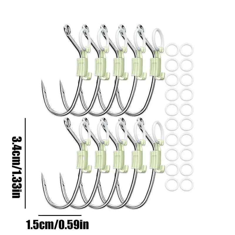 Live Shrimp Hook Luminous Baitholder Set of 10 Carbon Steel Fishing Hooks Barbed Baitholder with Hole for Catfish Bream Trout Zpaxo