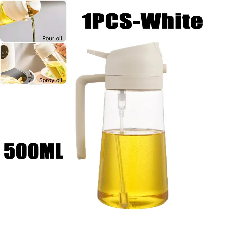 2in1 Oil Sprayer Plastic Bottle for Cooking Anti-leakage Olive Oil Storage Bottle for BBQ Air Fryer Steak Salad Kitchen Supplies Zpaxo 1PCS-white