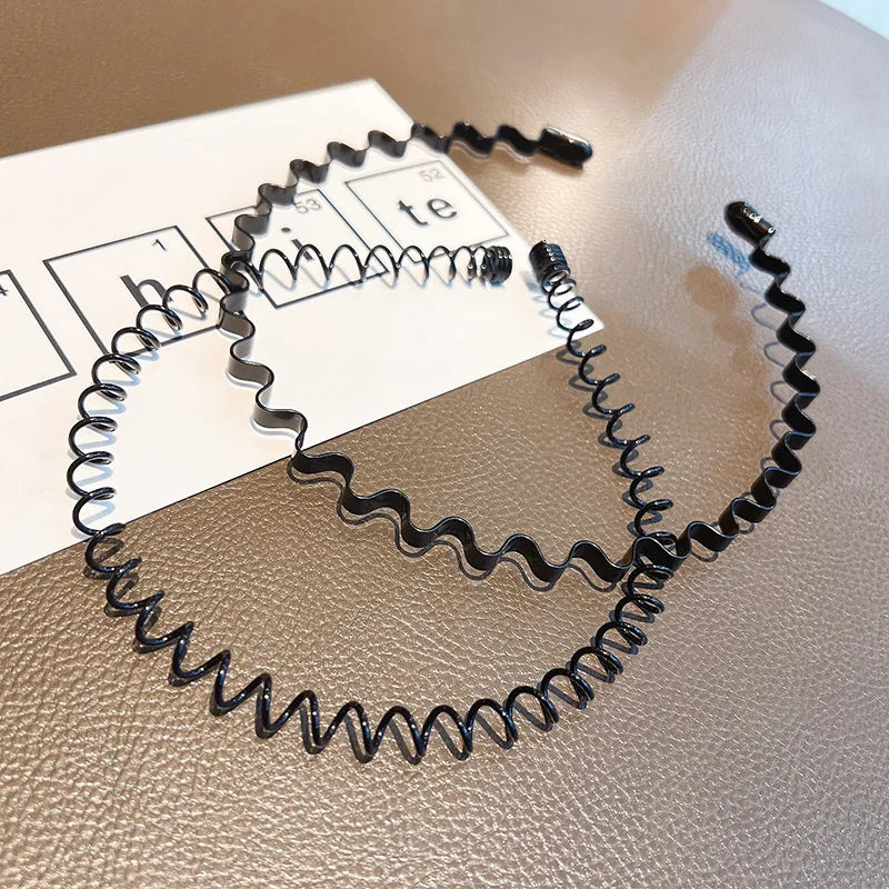 Unisex Black Elastic Non Slip Simple Metal Headbands Men Women Wavy Zpaxo 2pcs 2