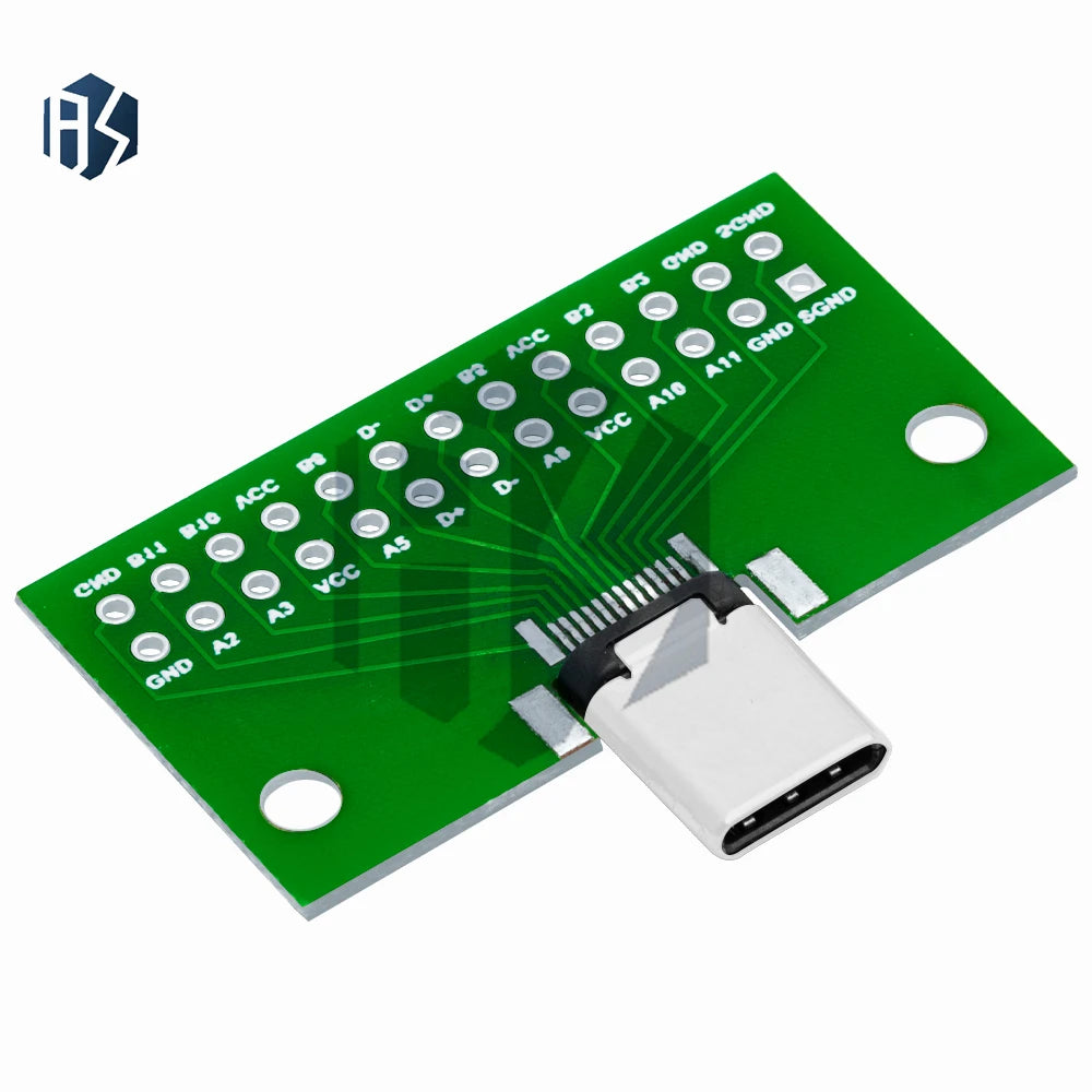 ‌USB 3.1 Gen1 Type-C Male-to-Female Adapter – 24-Pin 2.54mm Pitch Test Board with PCB for High-Speed Data Transfer Zpaxo
