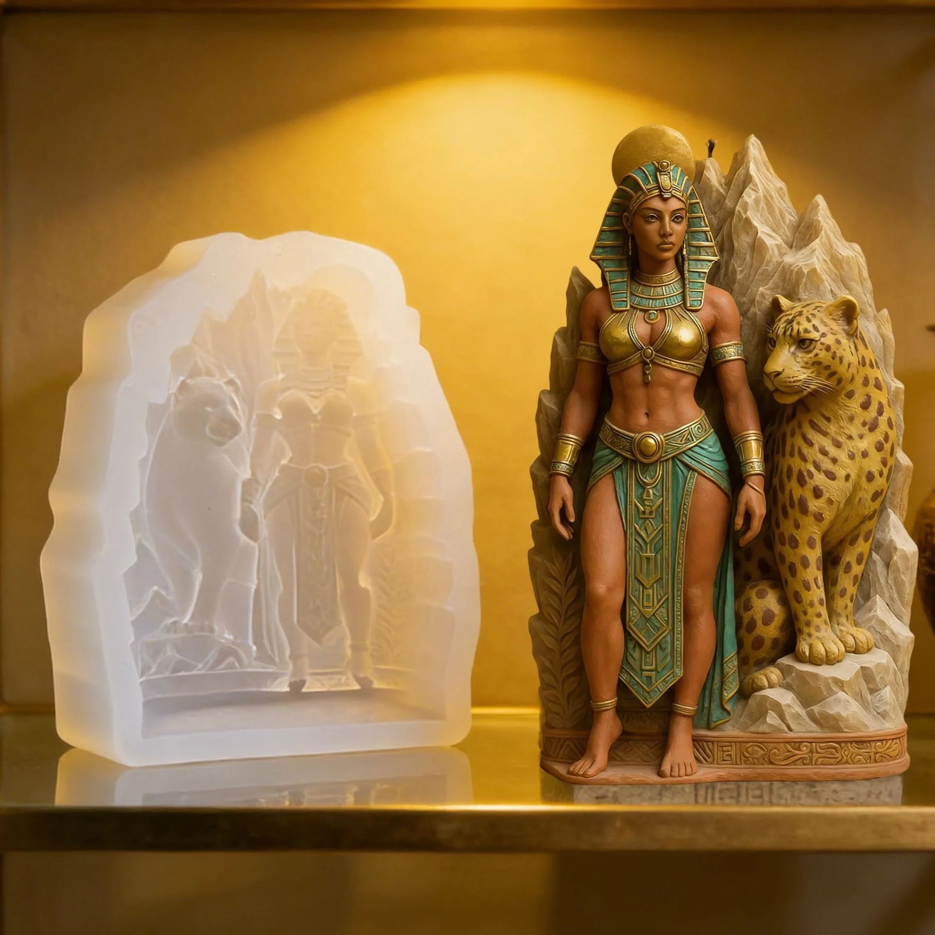 3D Egyptian Queen Leopard Silicone Mold – Candle, Soap & Resin