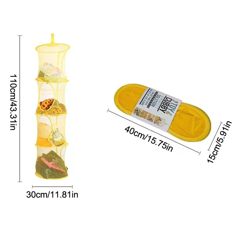 Foldable Plush Animal Storage Net 4 Compartments Hanging Mesh Toy Storage Hammock For Kids Room Toys Gloves Hats Socks Zpaxo