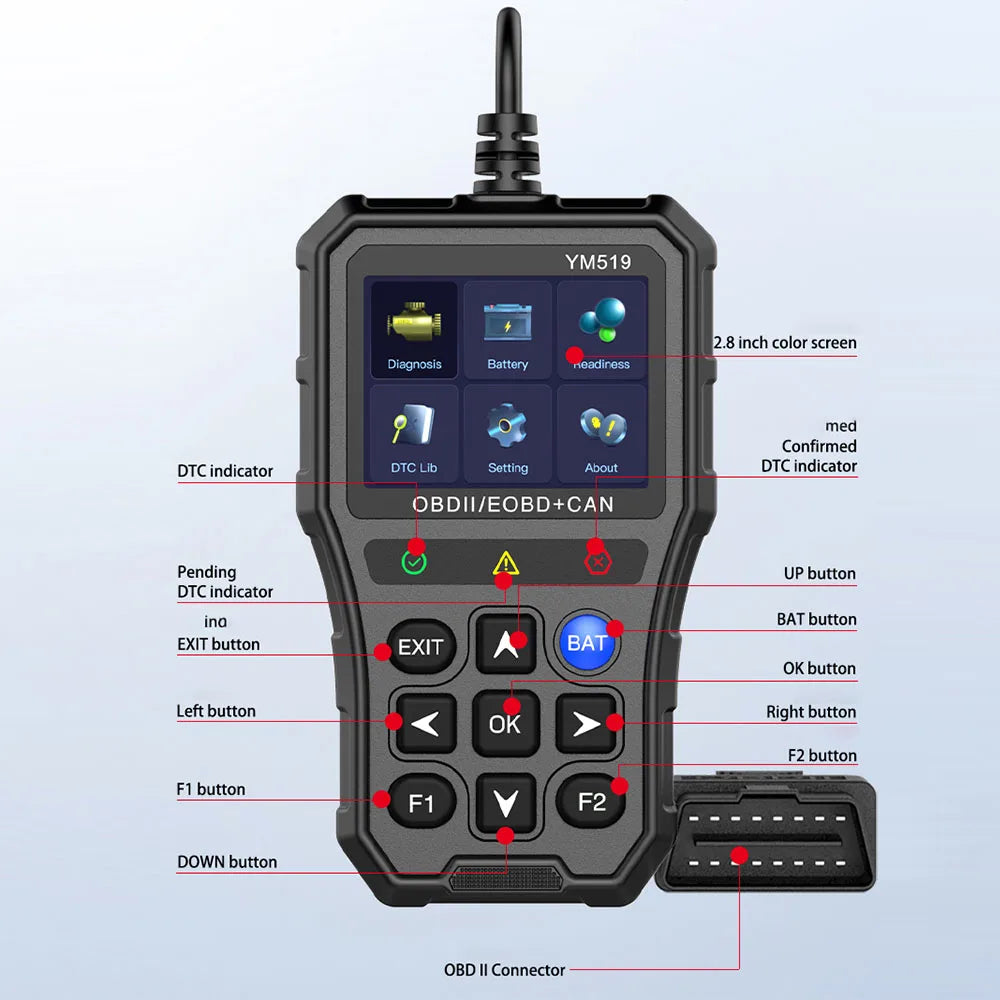 Code Reader Battery Tester OBD2 Check Engine System Multi-language