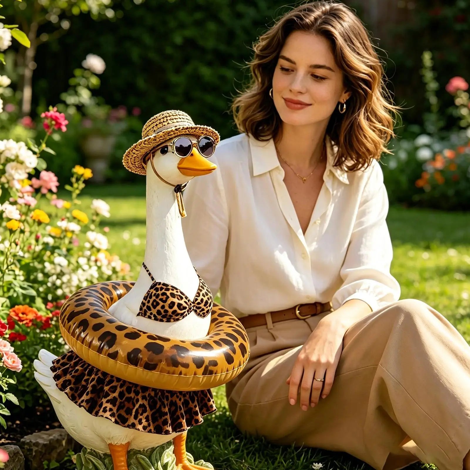 23 Inch Porch Goose Outfits With Hat Sunglasses Leopard Bikini Summer Porch Goose Funny Outfit For Garden Parties Festivals Zpaxo