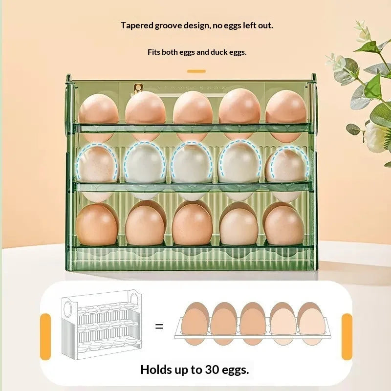 Auto-Flip Fridge Egg Tray – Side Door Egg Storage Box Egg Storage Organizer Zpaxo