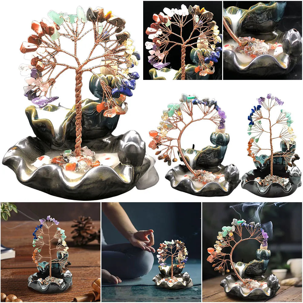 7 Chakra Tree Money Ash Catcher Home Decor Waterfall Burner Healing